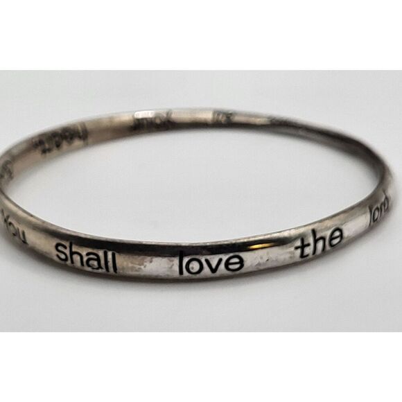 Matthew 22:37 Scripture Bangle Bracelet Silver tone 2.75in - Picture 3 of 5